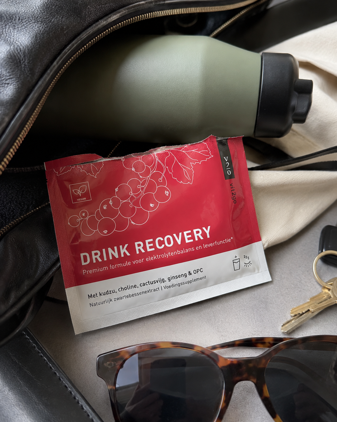 Vit2go Drink Recovery sachet in a bag, on the go