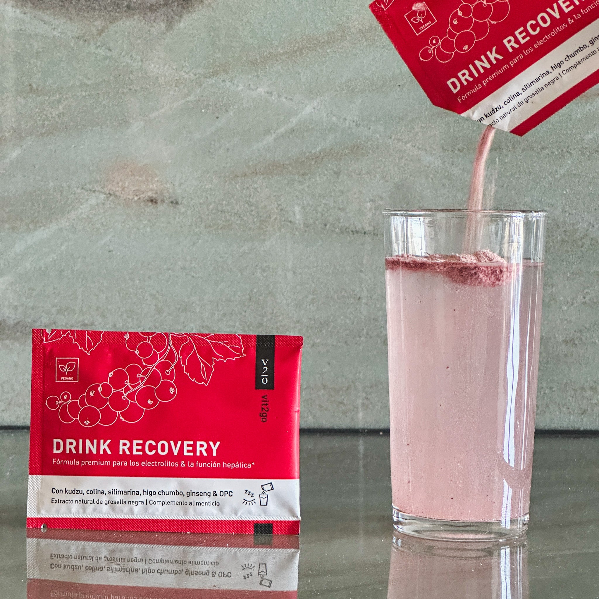 Vit2go Drink Recovery sachet poured into water