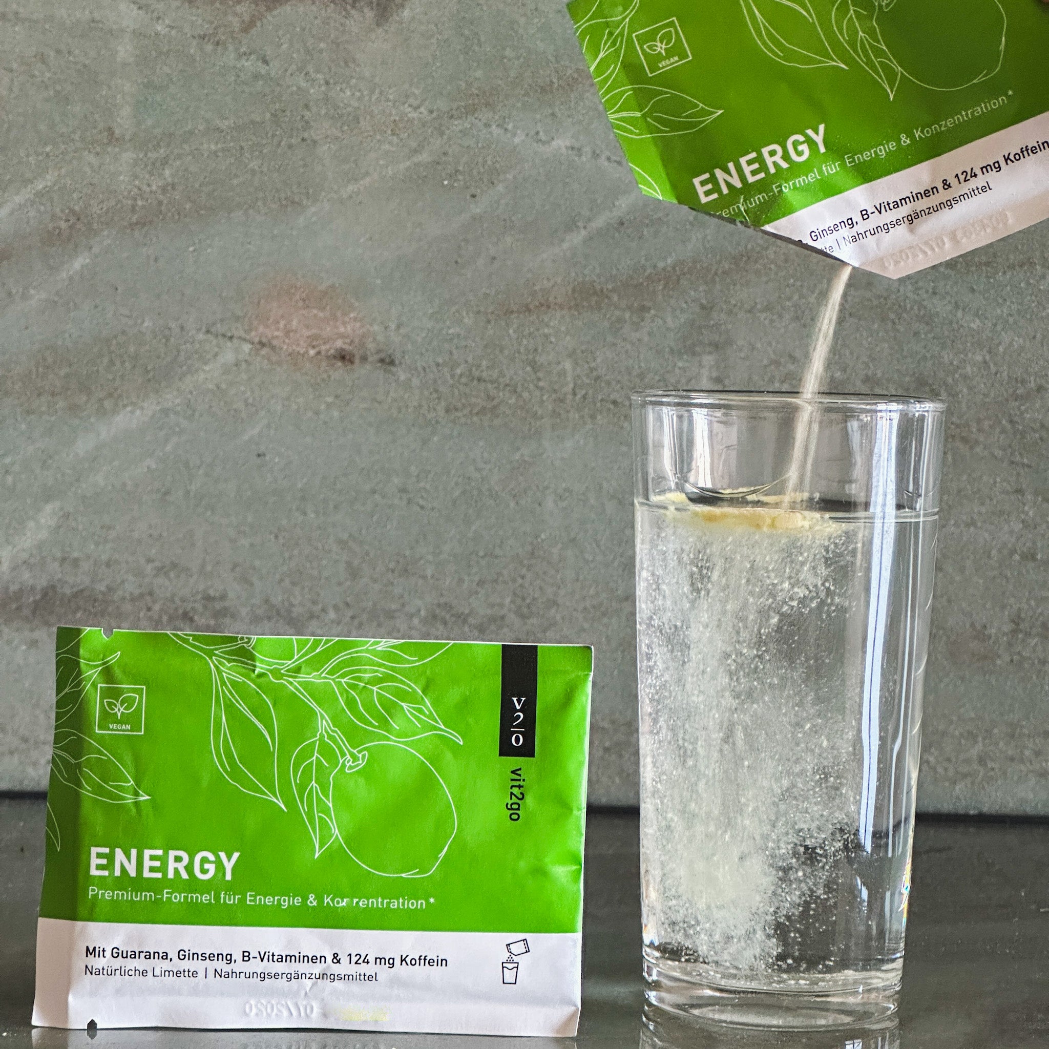 Vit2go Energy sachet poured into water