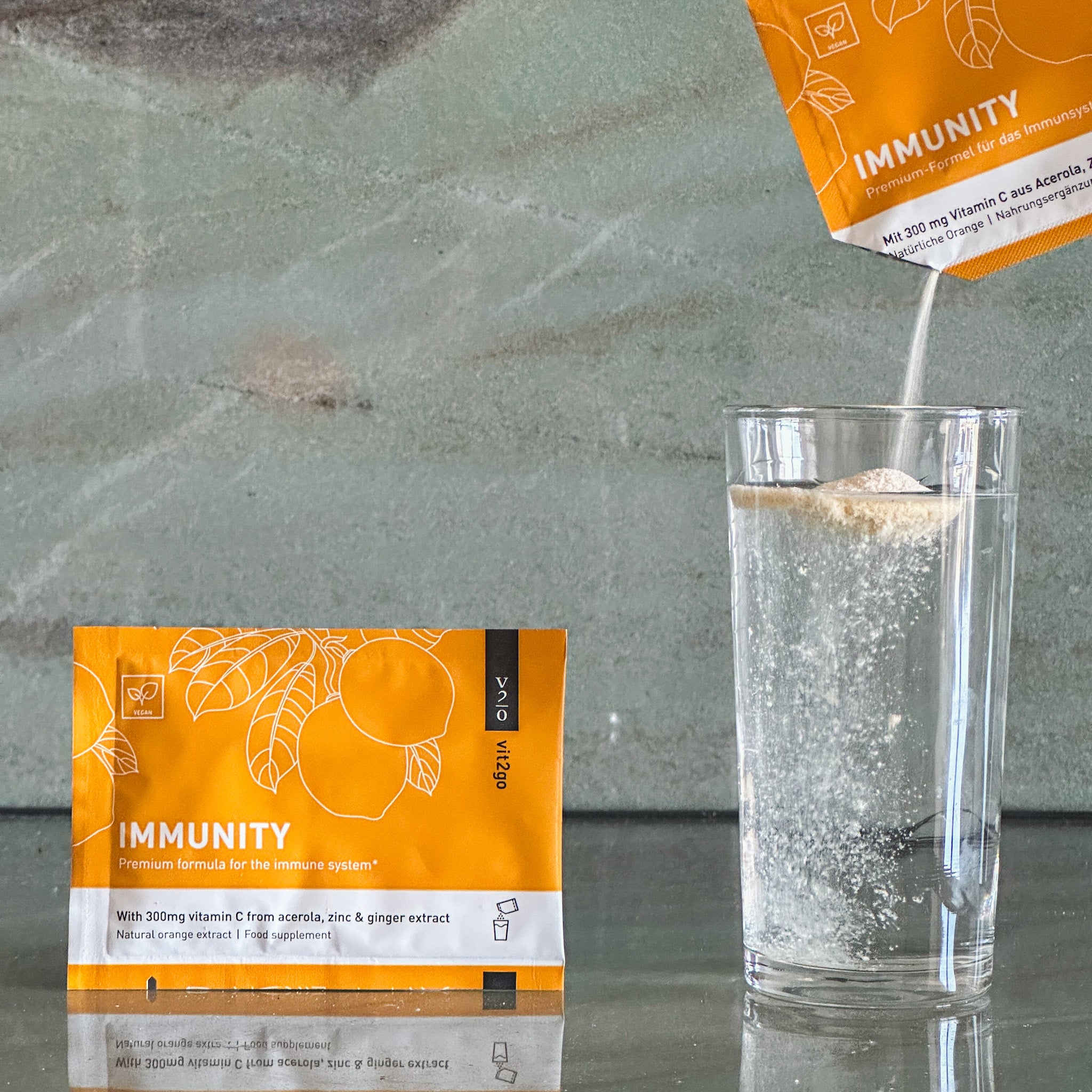 Vit2go Immunity sachet poured into water